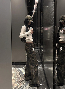 LDAB迷彩咖色工装裤女2025春秋季新款美式复古街头辣妹阔腿休闲裤