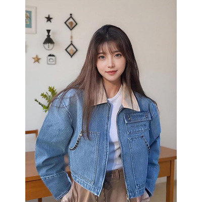 LDAB蓝色短款牛仔外套女2025春