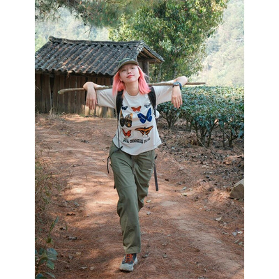 LDAB绿色工装冲锋裤女2025春