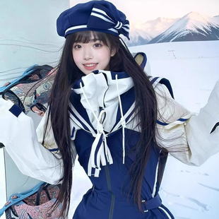 临典蓝色修身滑雪服套装女2026新款防风加厚外套单双板滑雪背带裤