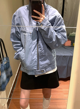 LDAB蓝色帆布夹克女2025春秋新款复古简约设计感宽松休闲情侣外套