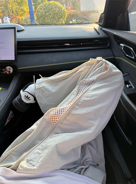 LDAB白色网布拉链休闲裤女2025夏季新款休闲小众设计感情侣长裤