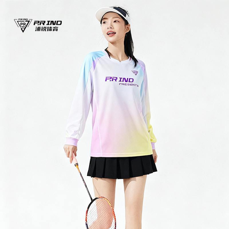 浦锐羽毛球服长袖透气圆领