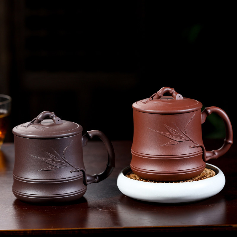 大容量紫砂杯原矿紫泥纯手工贴竹叶盖杯家用功夫茶具水杯正宗茶杯,餐饮具,茶杯,淘宝优惠券,粉丝福利购,淘宝优惠卷