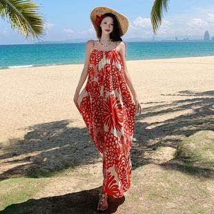设计感多巴胺绝美泰式 设计感碎花大摆吊带长裙超仙海岛度假沙滩裙