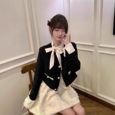 法式富家千金套装小香风外套蓬蓬连衣裙子高级感小洋装两件套春秋