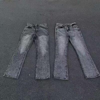 517大理石微喇牛仔裤l风v 冰蓝小众高级感显高显瘦长裤