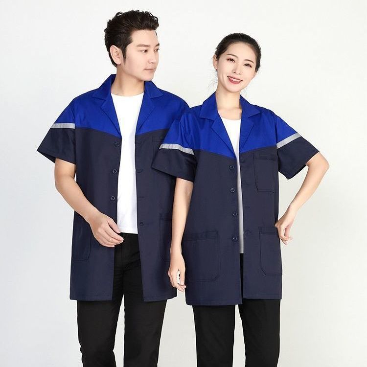 新款夏季薄款短袖工作服大褂劳保服物流运输仓库车间工厂定制logo图片