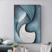 饰画客厅海浪抽象画玄关挂画 青色简约装 HYX.手绘油画 青浪无声