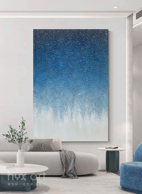 HYX.手绘油画《蔚蓝星空》现代轻奢抽象画玄关蓝色装饰画客厅挂画