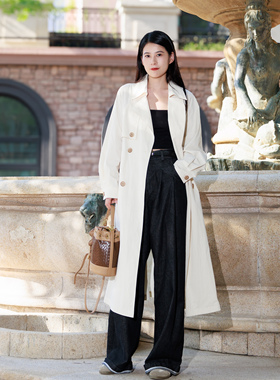 V·KEKOU薇可蔻2024新款经典双排扣风衣撞色扣子百搭长款FY30993