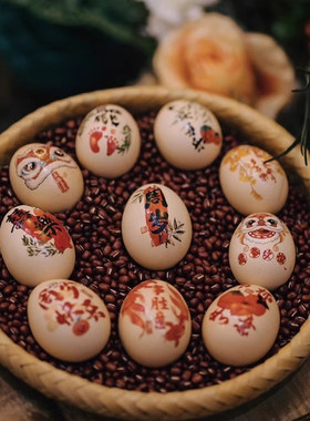 喜蛋鸡蛋纹身贴纸宝宝周岁满月百日新中式喜字贴纸生日宴会抓周礼