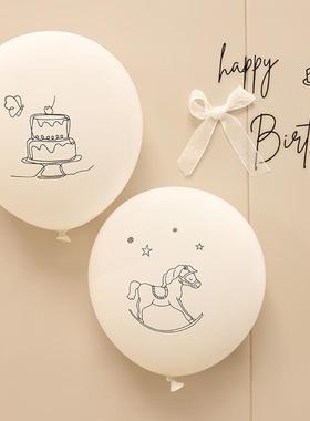 ins韩风12寸木马蛋糕乳胶气球儿童生日派对周岁装饰布置拍照道具