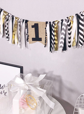 网红生日123一周岁男女孩子儿童宝宝派对装饰场景背景墙布置拉旗