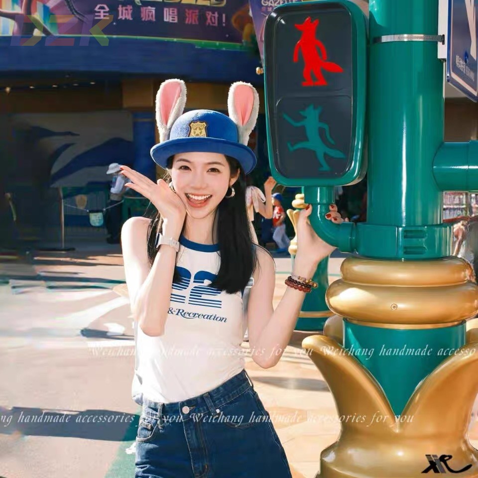 朱迪兔子警官cos卡通帽子儿童礼帽徽章圆顶兔耳朵乐园成人亲子y1