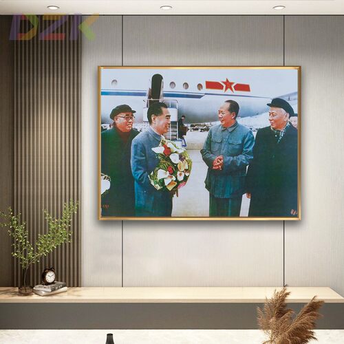 毛主席像画像四大伟人机场合影客厅装饰画伟人像玄关壁挂画铝合y1