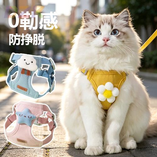 猫咪牵引绳防挣脱外出背心式溜猫绳子胸背带可调节宠物遛猫绳y7