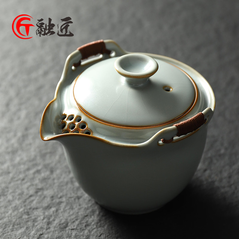 融匠汝窑手抓壶防烫陶瓷茶壶大容量功夫茶具茶杯套装泡茶单壶家用