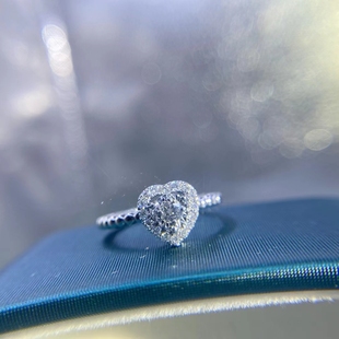 18K金30分钻石车花片心形钻戒指环白金铂金戒托空托镶嵌莫桑戒指