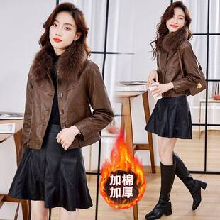 品牌真皮皮衣女2024冬新款时尚小个子短款加绒加厚高端绵羊皮外套