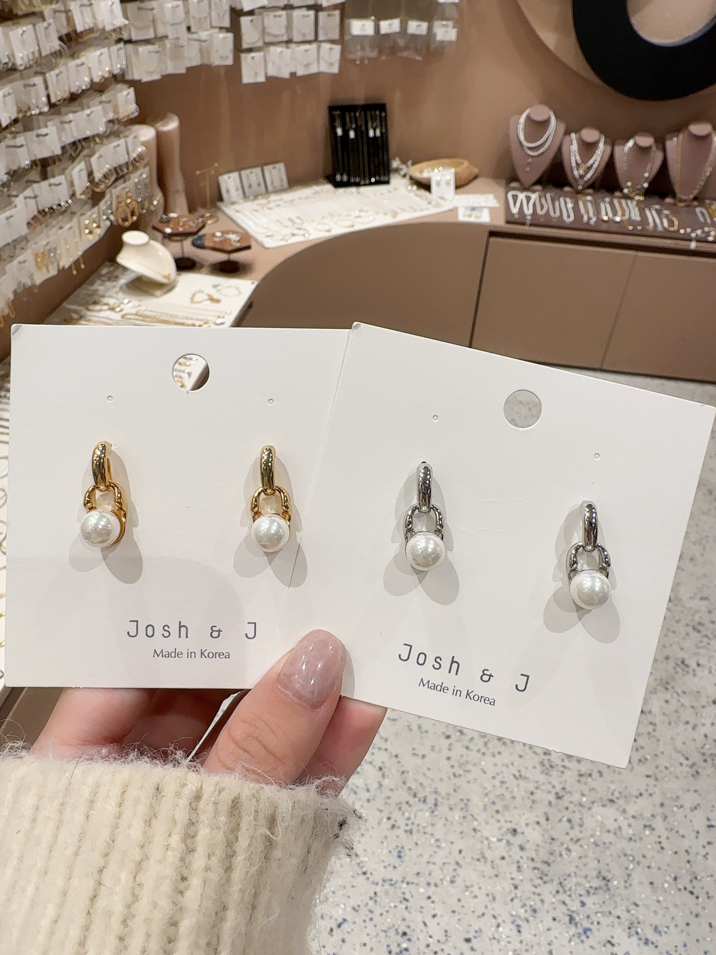 1221韩国东大门代购josh&j耳钉金银色珍珠设计感冷淡风时髦高级女