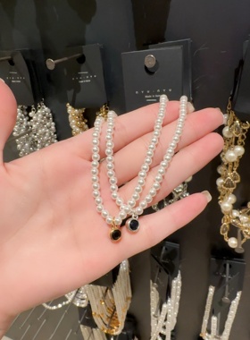 0105韩国东大门代购nyunyu圈圈吊坠项链黑色吊坠简约百搭通勤闺蜜