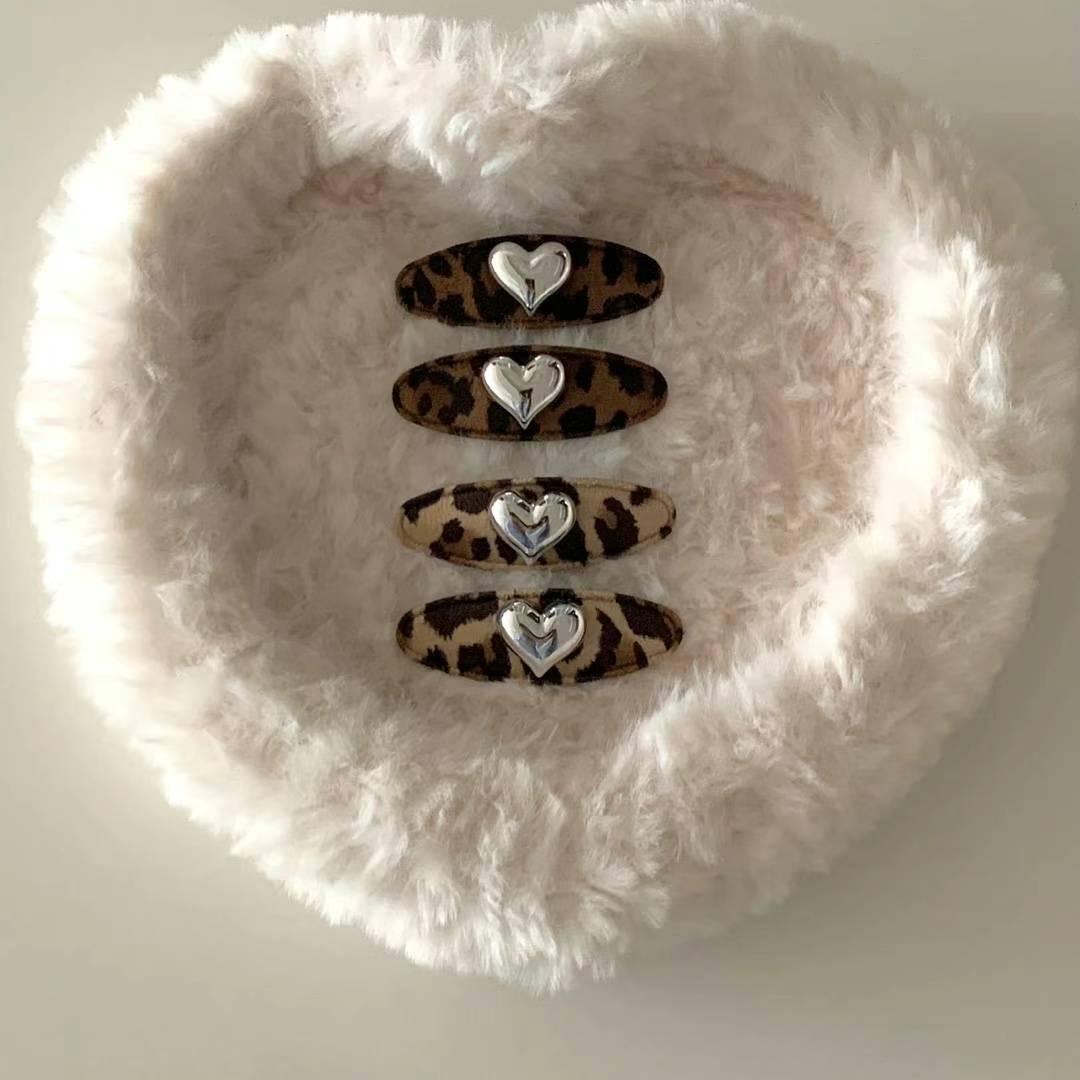 1022韩国东大门代购earlobe发夹爱心单颗掰掰夹丝绒秋冬豹纹新款