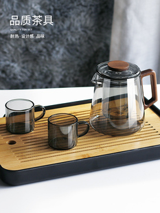 透黑料木把手工高硼硅玻璃煮茶壶侧把泡茶壶花功夫耐高温茶具加厚