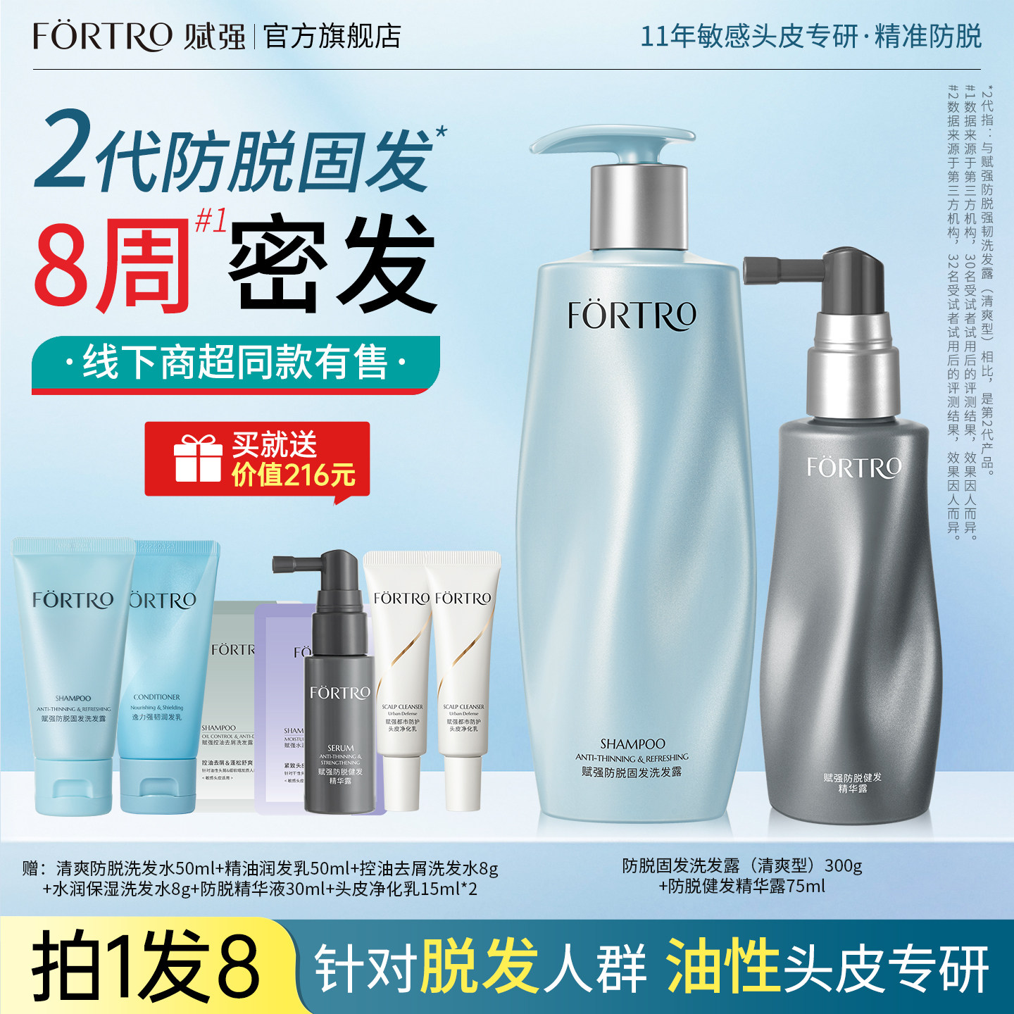 Fortro赋强防脱发洗发水控油蓬松丰盈清爽去油强根健发洗发露男女