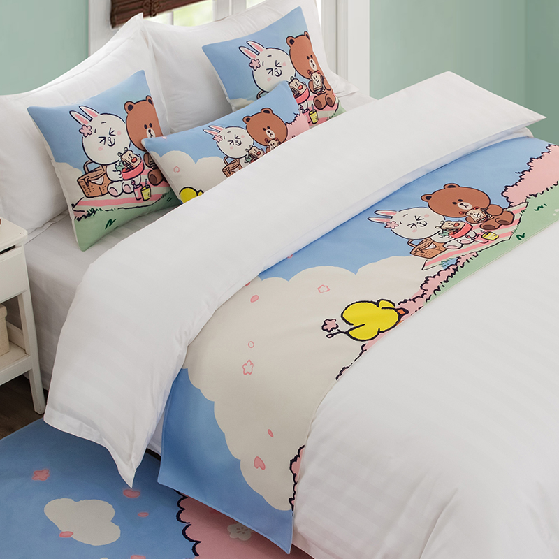 碧谊卡通亲子房床尾巾床盖床尾垫