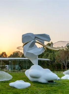 户外网红抽象几何兔子玻璃钢雕塑园林景观不锈钢云朵人物装饰摆件