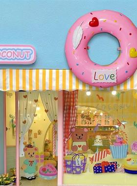 网红仿真卡通甜甜圈模型雕塑壁挂甜品蛋糕店奶茶店门头玻璃钢装饰