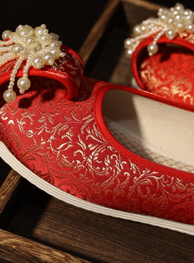 拾澜记原创【灵犀 】平底汉服鞋古风布鞋百搭红色汉服婚鞋内增高