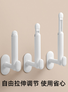 日式白色L形挂钩家用免打孔长柄可伸缩厨房门后挂架墙上无痕粘钩