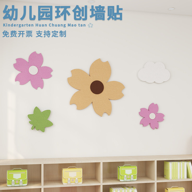 晚托班教室走廊文化墙布置3d立体樱花照片墙免打孔幼儿园环创挂饰