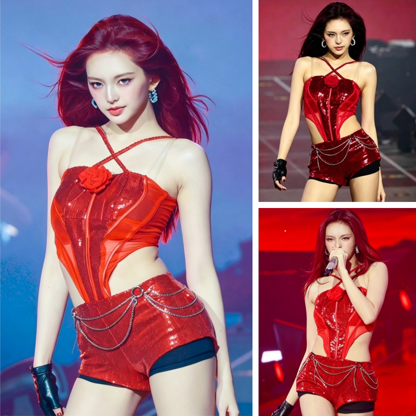 chiquita小柒同款kpop打歌服红色