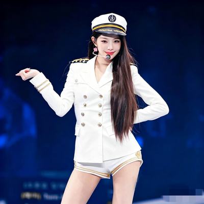 韩IVE女团张元英同款白色海军风