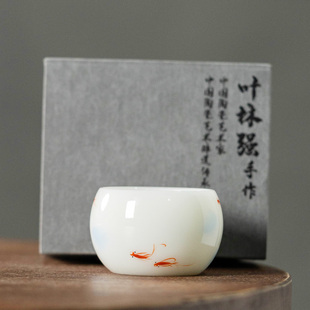 叶林强大高级手绘羊脂玉白瓷主人杯陶瓷中式高档个人专用茶杯单杯