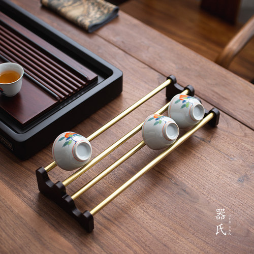 器氏铜木双层杯架沥水收纳架杯托