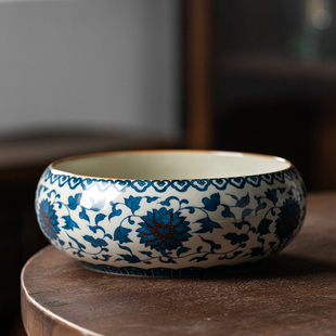 复古青花瓷汝窑茶洗家用特大号高端陶瓷建水茶洗缸功夫茶海废水缸