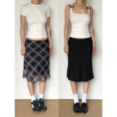 圆圈CIRCLE美式 辣妹蕾丝花边低腰格纹中长鱼尾半身裙女