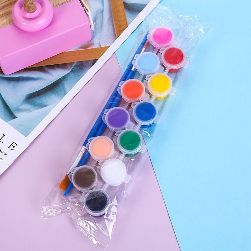 12色颜料条画笔套装儿童diy涂鸦画制作手画可水洗丙烯颜料调色盘
