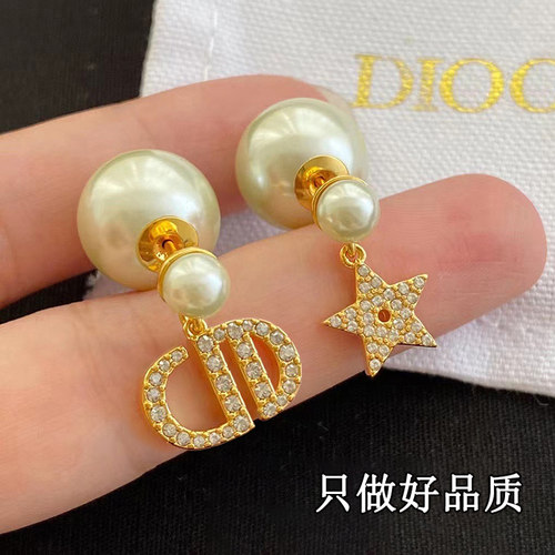 新款字母星星耳环女前后珍珠CD耳钉复古高级感AB小众设计轻奢耳坠