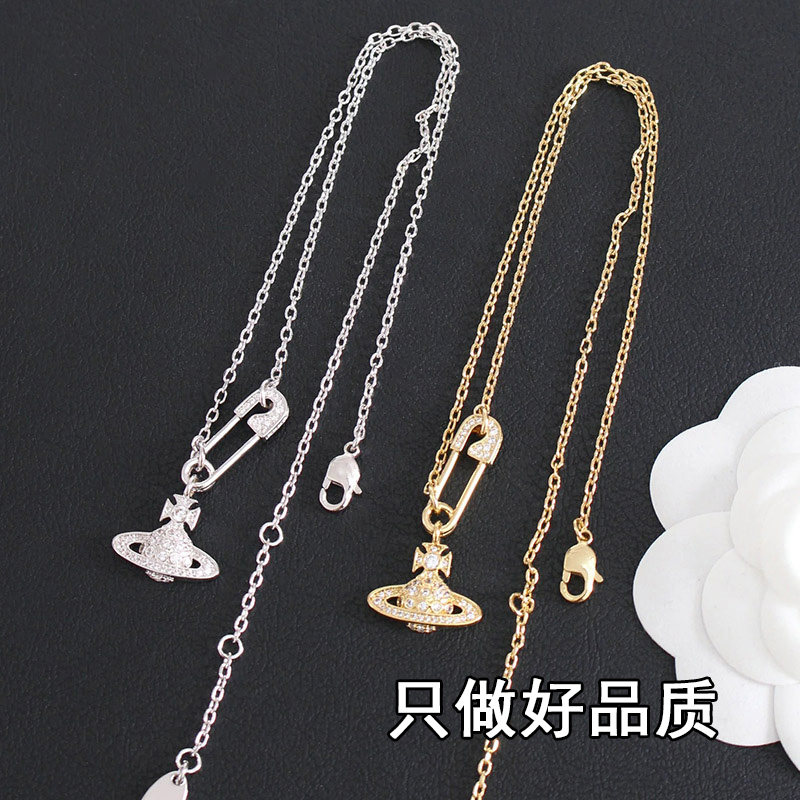 土星项链女别针立体星球颈链镶钻高级感复古珍珠小组设计锁骨链女