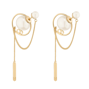 新款前后珍珠链条耳环CD耳钉轻奢高级感复古做旧小众气质耳饰女