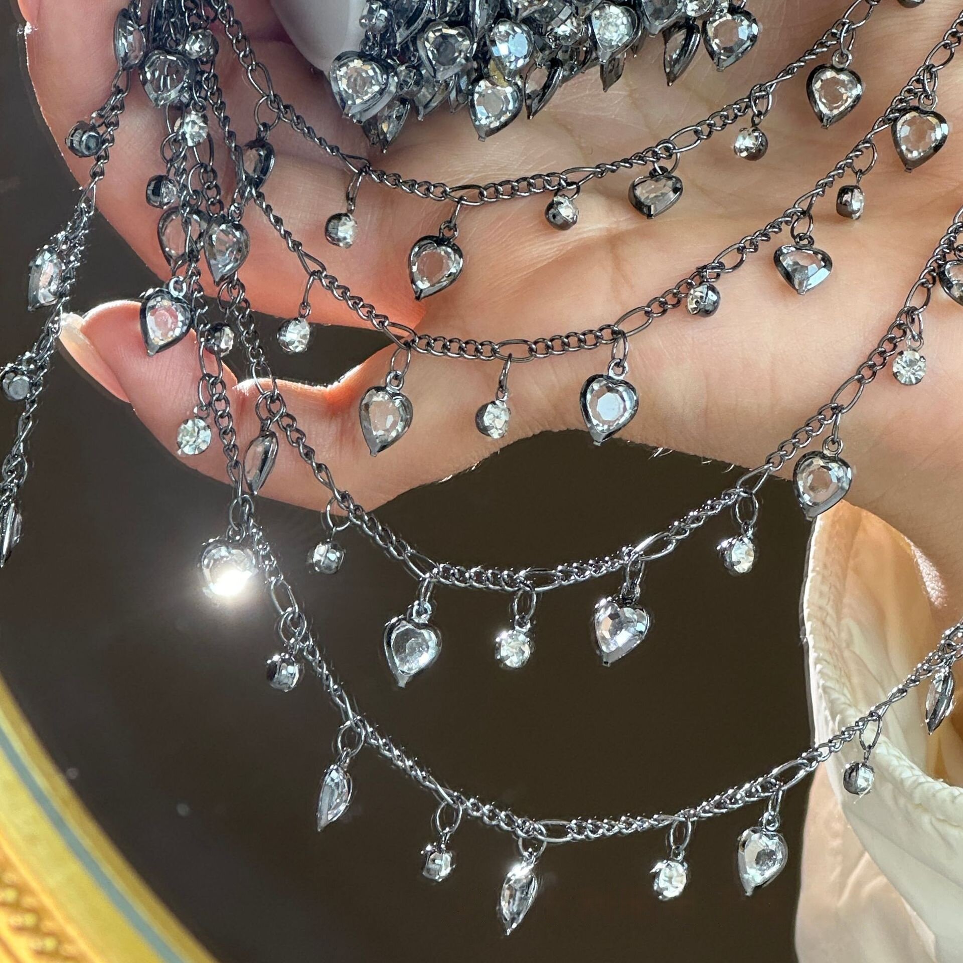 diy链条白色爱心链子水钻手链链条
