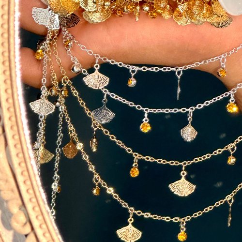 diy链条 黄钻紫枫叶水钻链条手链项链古风流苏痛包玩具