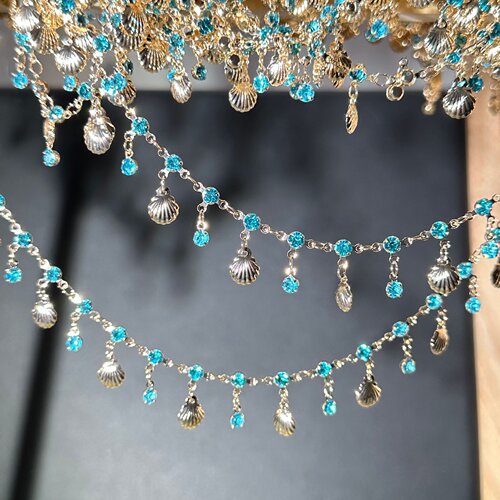 diy链条 湖蓝钻批花贝壳吊钻 古风头饰链子diy 异域服饰配件