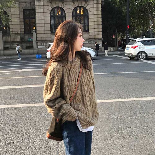 颜值敲赞马海毛复古慵懒毛衣女