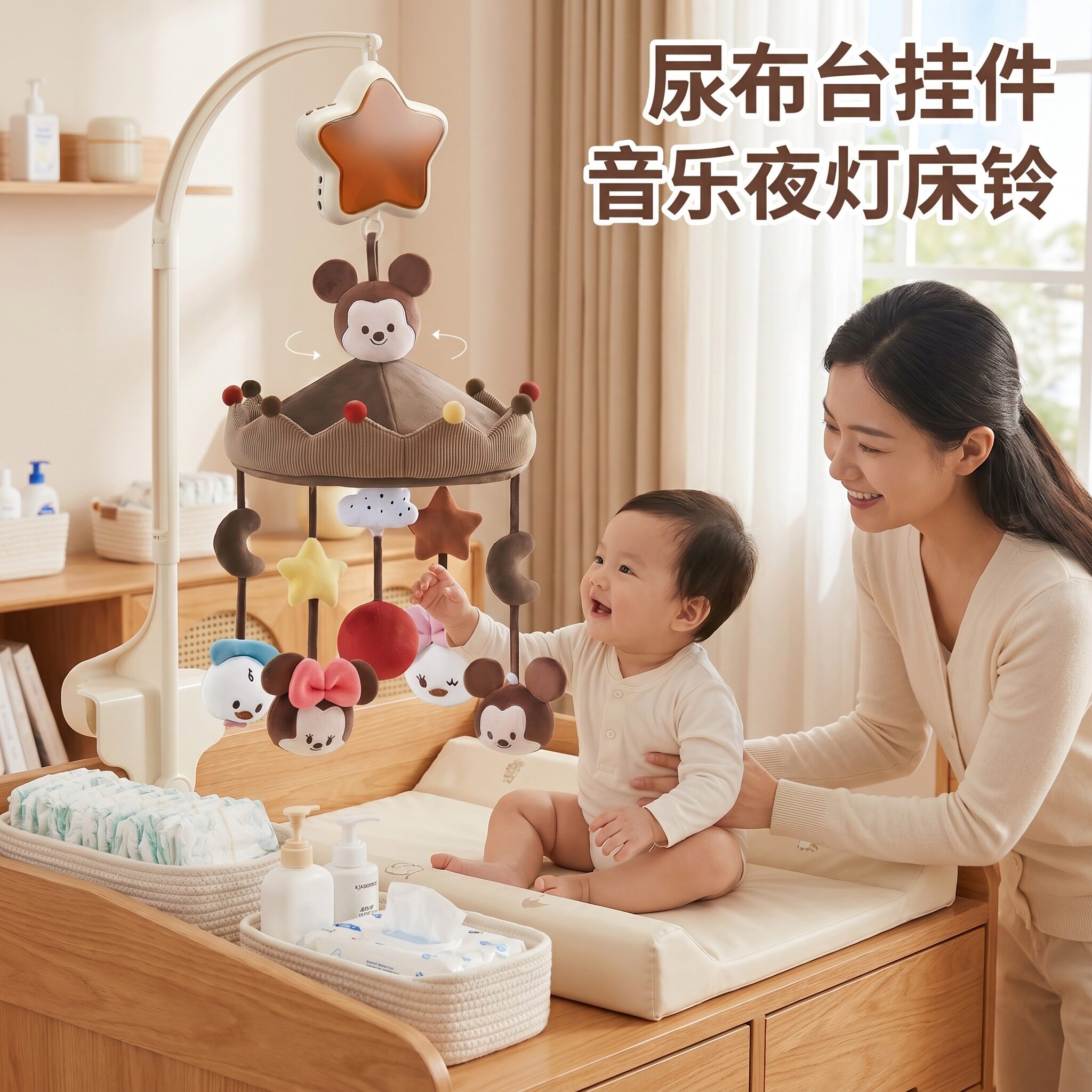 迪士尼音乐遥控床铃支架挂件玩具